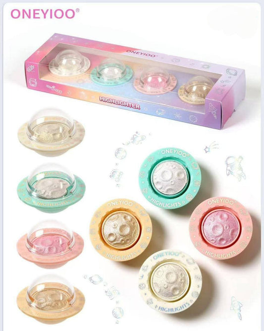 Pack of 4 Oneyioo Lunar Space Highlighters Galaxy Glow Glitter Powder Set