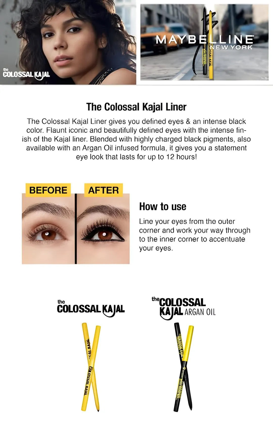 Maybelline The Colossal Kajal 12H Extra Deep Black Smudge-Proof Eye Pencil